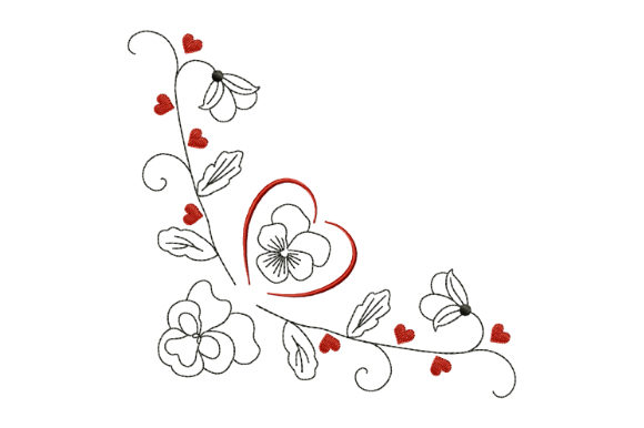 Valentine's Pansy Embroidery Design